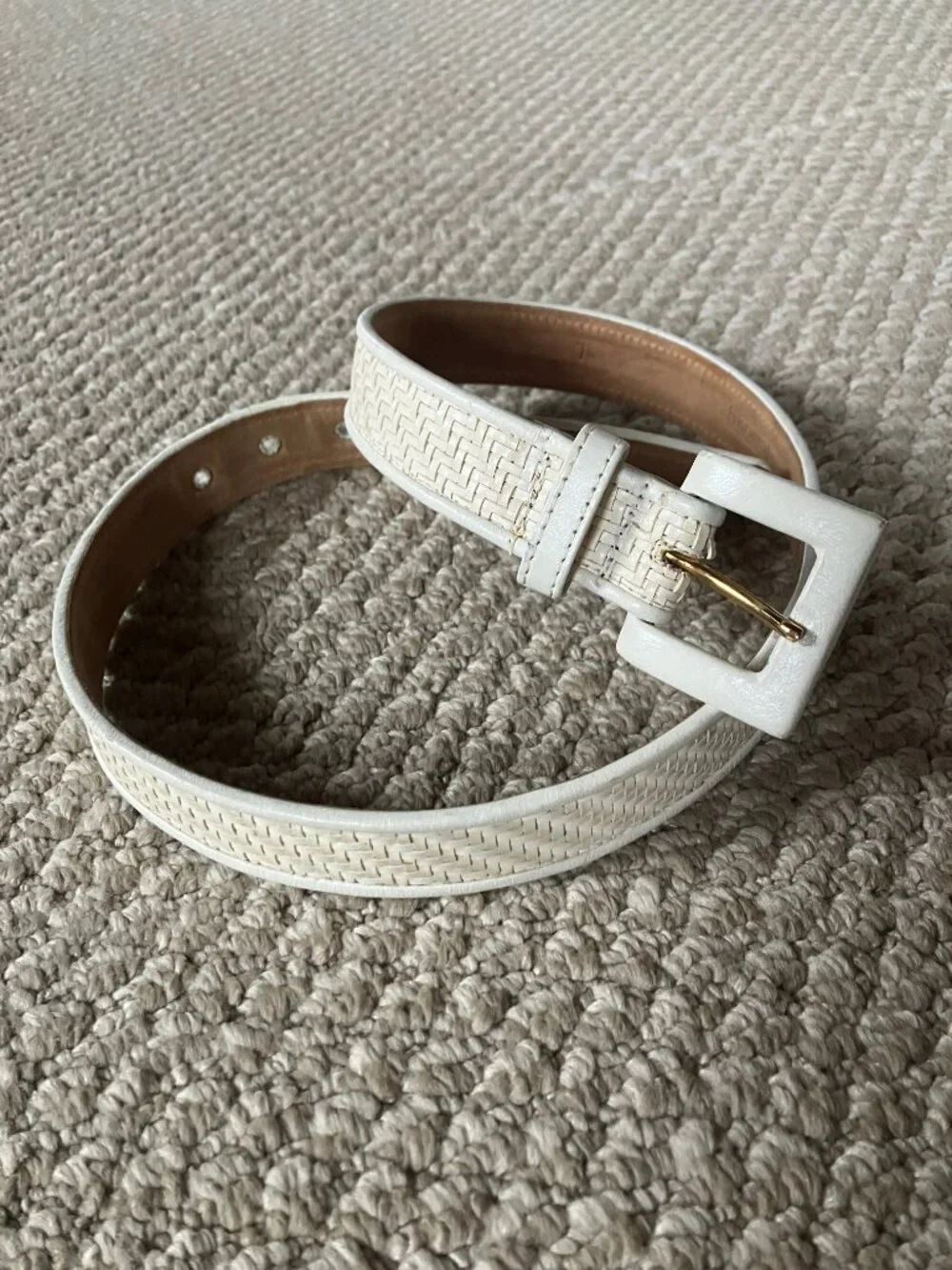 Vintage Carlisle White Woven Leather Straw Belt Large 32